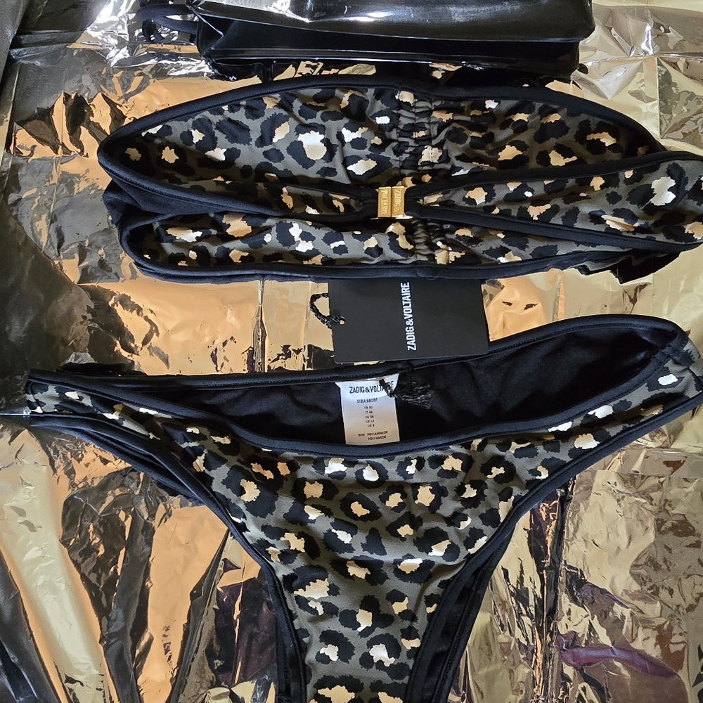 Zadig and Voltaire Black and Gold Leopard Print Bikini